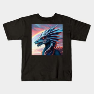 Blue Scaled Dragon at Sunrise Rainbow Kids T-Shirt